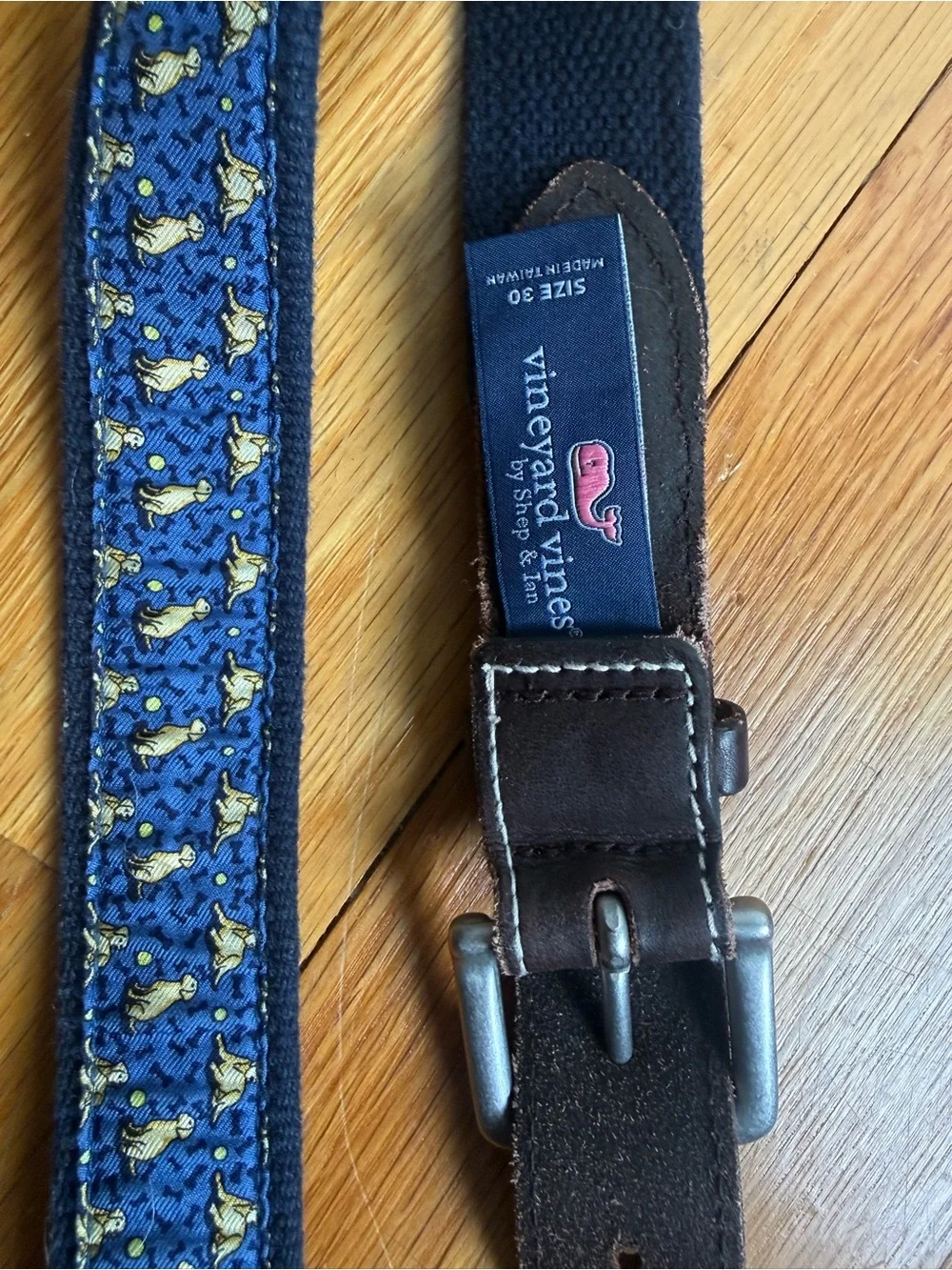 Men’s Vineyard Vines Blue Canvas Belt with Dog Fabric